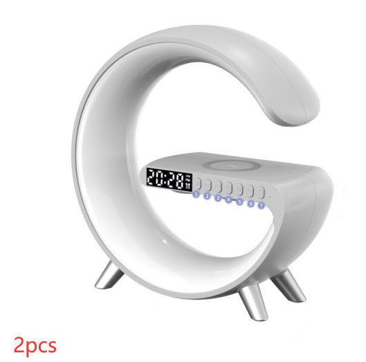 G-Shaped LED Lamp with Bluetooth Speaker & 15W Wireless Charger – App-Controlled Atmosphere Light for Bedroom