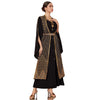 Arabic Vintage Gold Embroidered Black Fake Two Pieces Robe