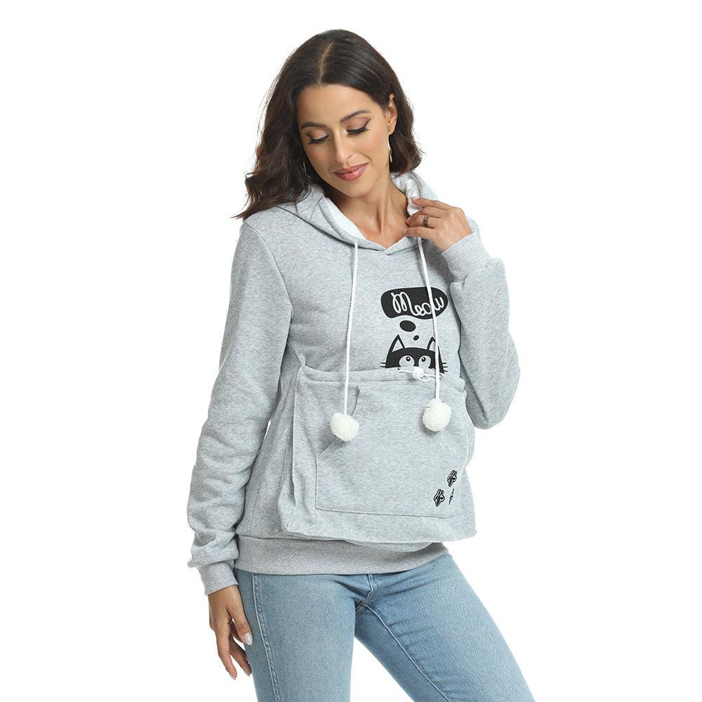 Women's Casual Cat Print Hoodie With Big Pocket for Pet Lovers