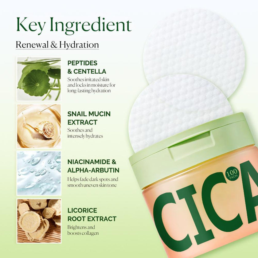 Centella Asiatica Cleansing & Dark Spot Toner Pads 100-Pack Soothing Skincare Cotton Pads