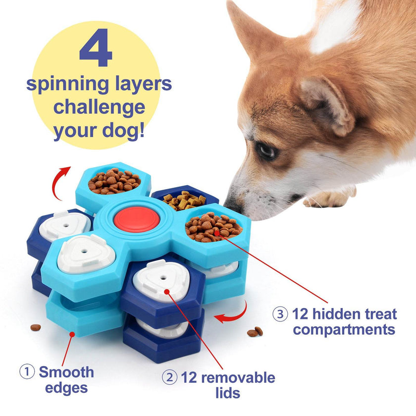 4-Layer Slow Feeder Dog Puzzle Bowl – Interactive IQ Feeder Toy for Dogs & Cats (Blue)