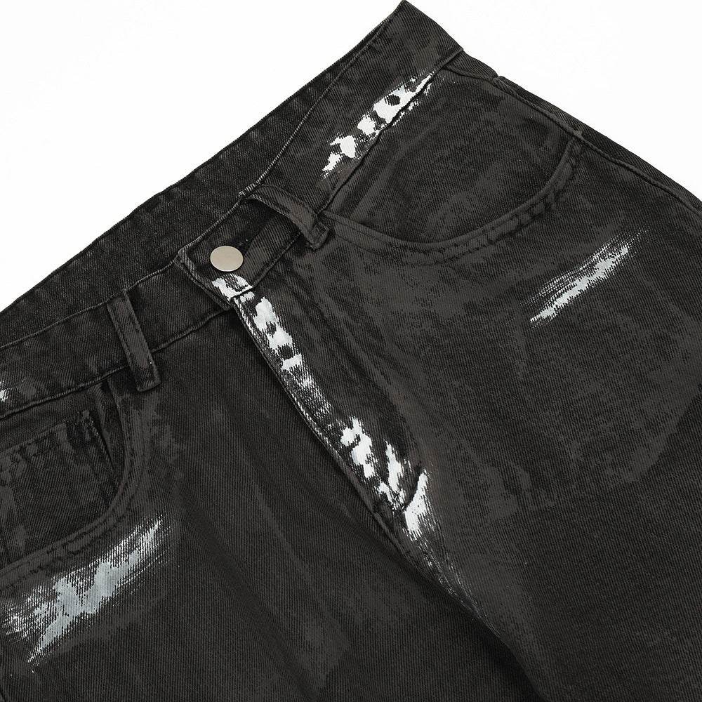 Punk Waste Soil Distressed Men Denim jeans pant Straight-leg Trousers