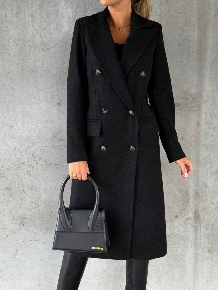 Double Breasted Lapel Coat Winter Fashion Solid Slim Long Jacket Long Sleeve Tops Womens Clothing