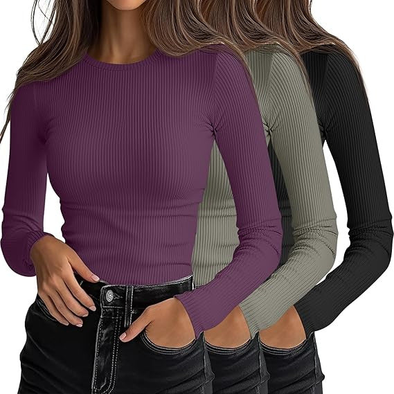 Women's 3D Print Crew-Neck Slim-Fit Long-Sleeve T-Shirt | Canada & USA