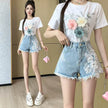 Exquisite Embroidered Flowers Denim Shorts For Women