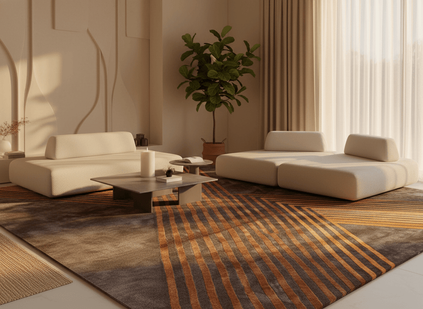 Chaoze Hand-Woven Geometric Bamboo Fiber Rug