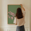 Cherry Blossoms with Emerald Green Background (available handframed ready to hang or unframed)
