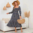 Chiffon European And American Square Collar Horn Printing Comfortable Floral Skirt