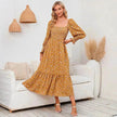 Chiffon European And American Square Collar Horn Printing Comfortable Floral Skirt