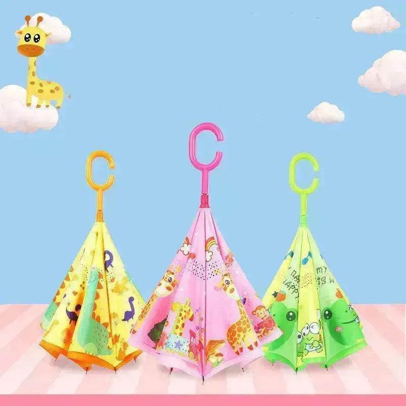 Children's Colorful Handle Reverse Umbrella Set Baby Cartoon Umbrella
