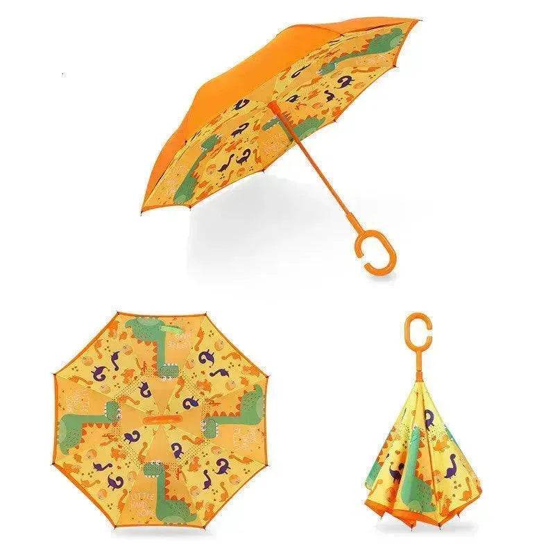 Children's Colorful Handle Reverse Umbrella Set Baby Cartoon Umbrella