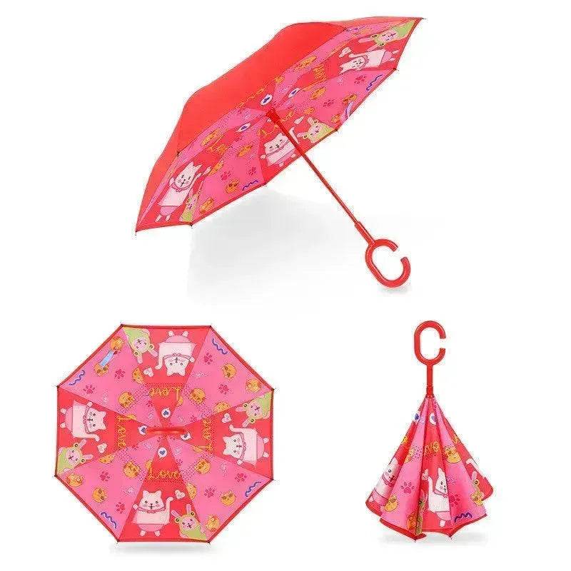 Children's Colorful Handle Reverse Umbrella Set Baby Cartoon Umbrella