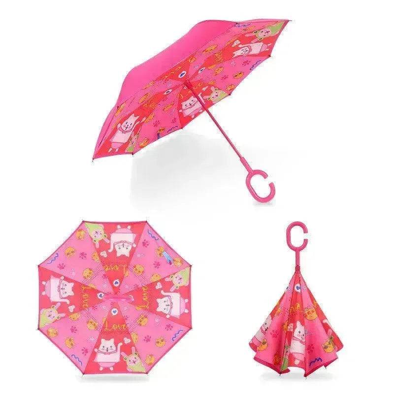 Children's Colorful Handle Reverse Umbrella Set Baby Cartoon Umbrella