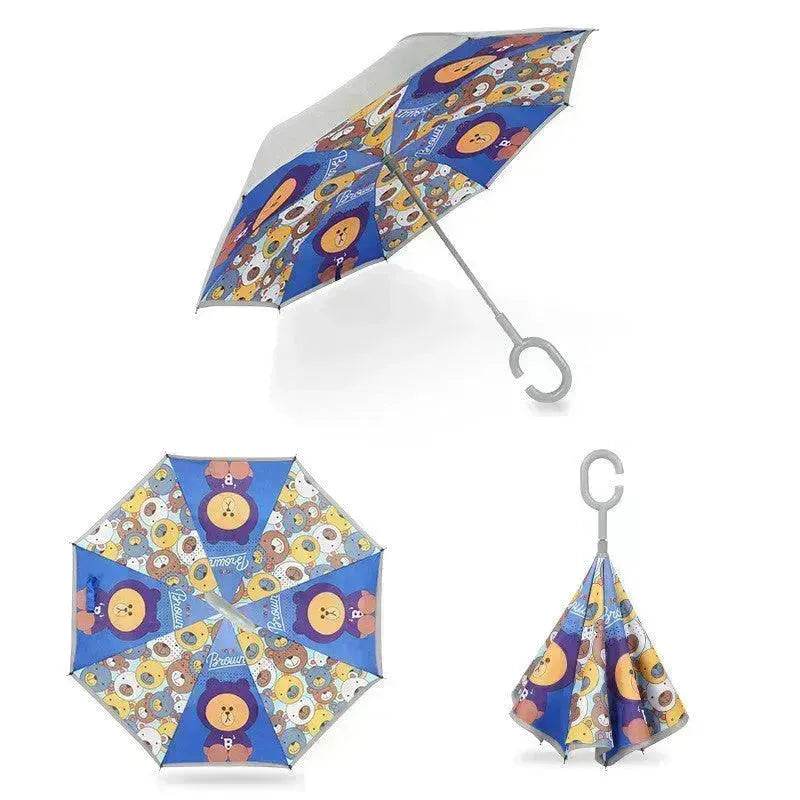 Children's Colorful Handle Reverse Umbrella Set Baby Cartoon Umbrella