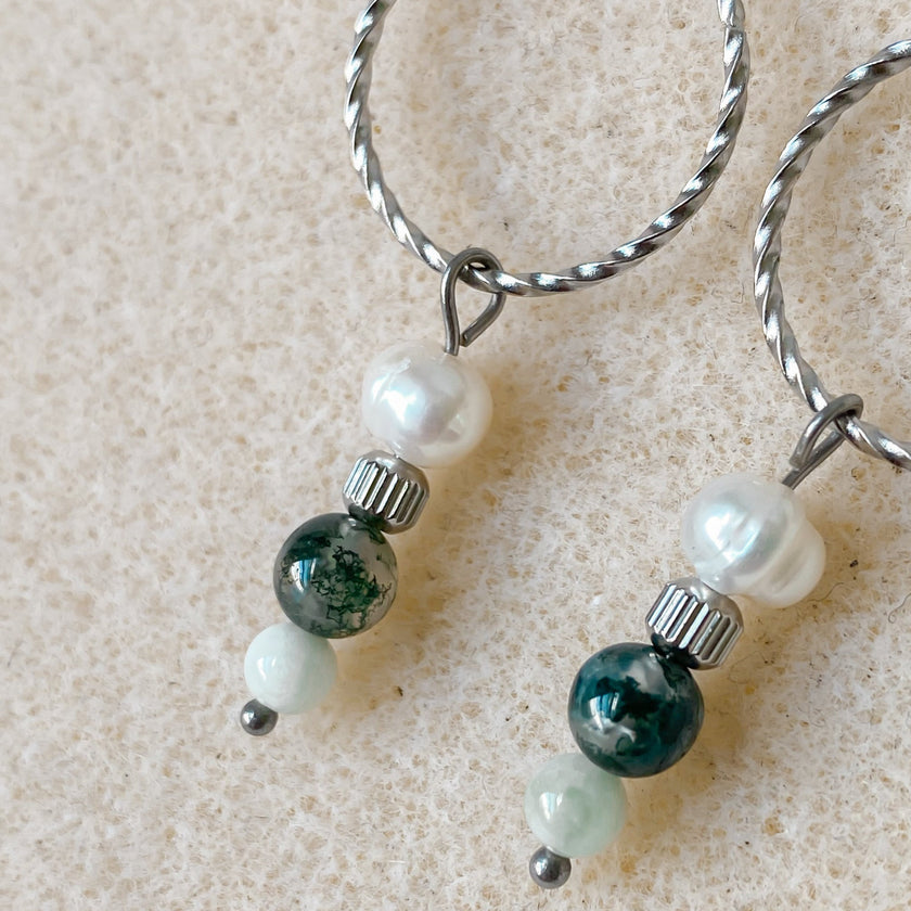 Boucles d’oreilles en pierres naturelles et perles d’eau douce | CHLORIS