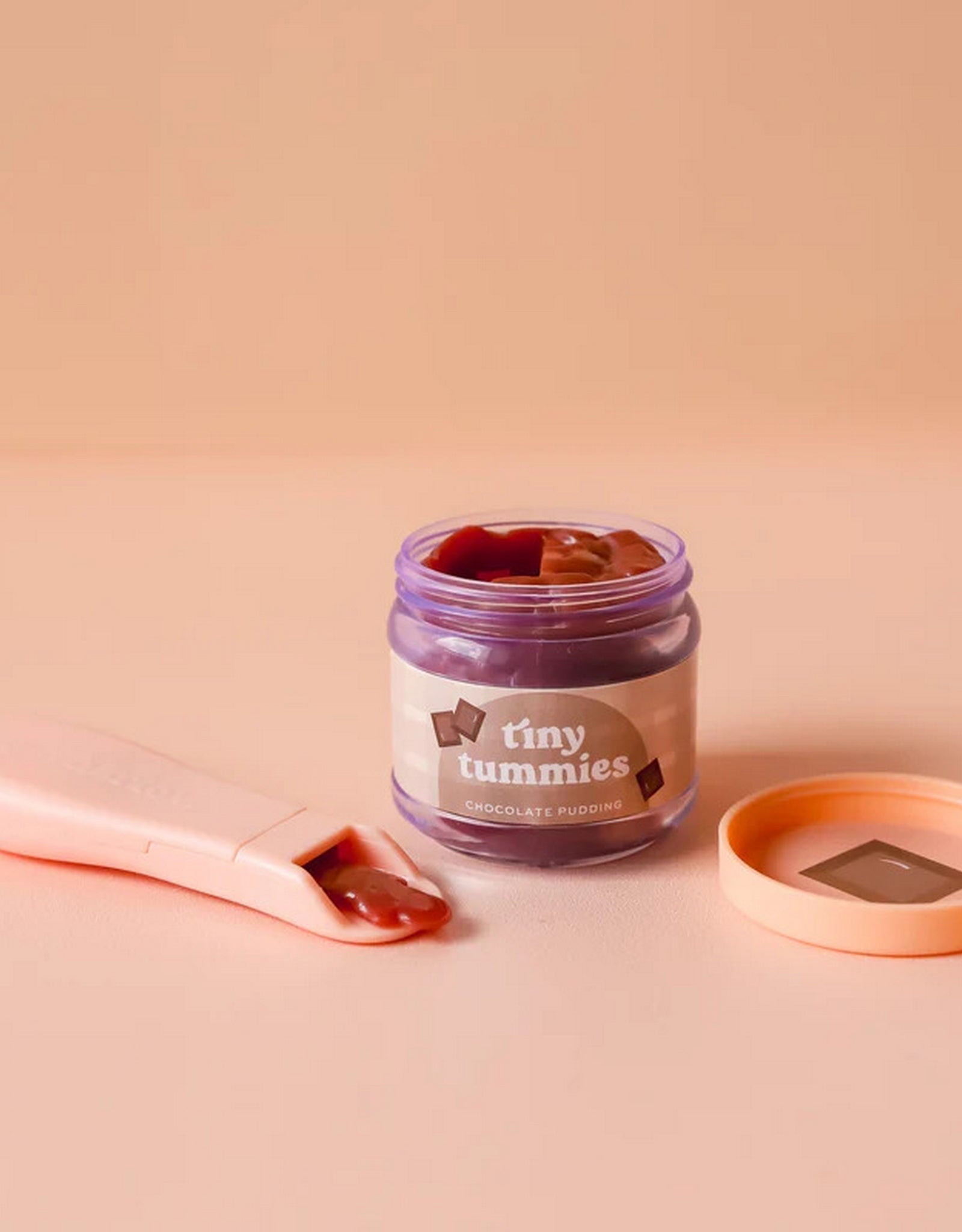 Tiny Tummies chocolate pudding food jar and spoon set - Tiny Harlow
