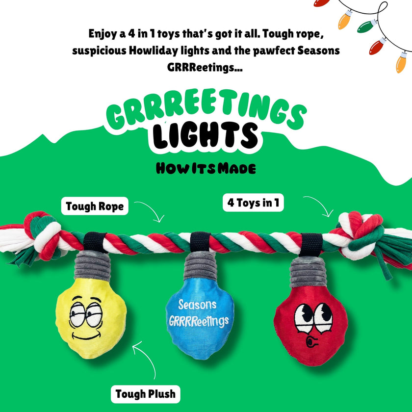 Season's GRRReetings | Christmas Lights Rope Dog Tug Toy