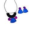 Chunky Art Deco Jewelry Set in Black, Blue Purple