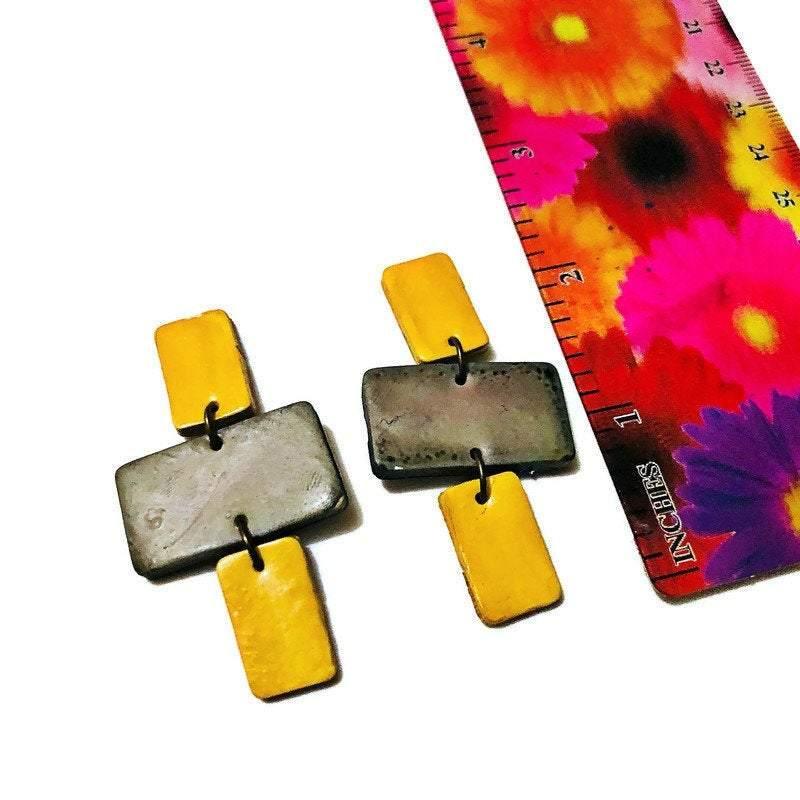 Yellow & Grey Chunky Statement Necklace & Earring Set Handmade