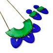 Green & Blue Clay Collar Statement Necklace, Handmade Polymer Clay