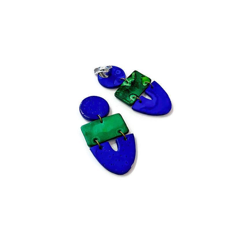 Green & Blue Clay Collar Statement Necklace, Handmade Polymer Clay