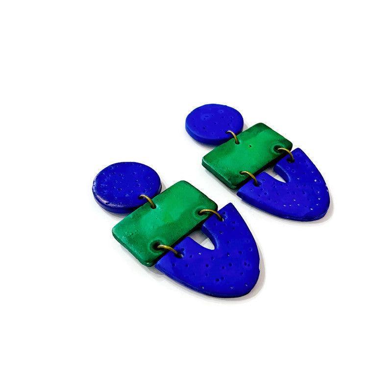 Green & Blue Clay Collar Statement Necklace, Handmade Polymer Clay