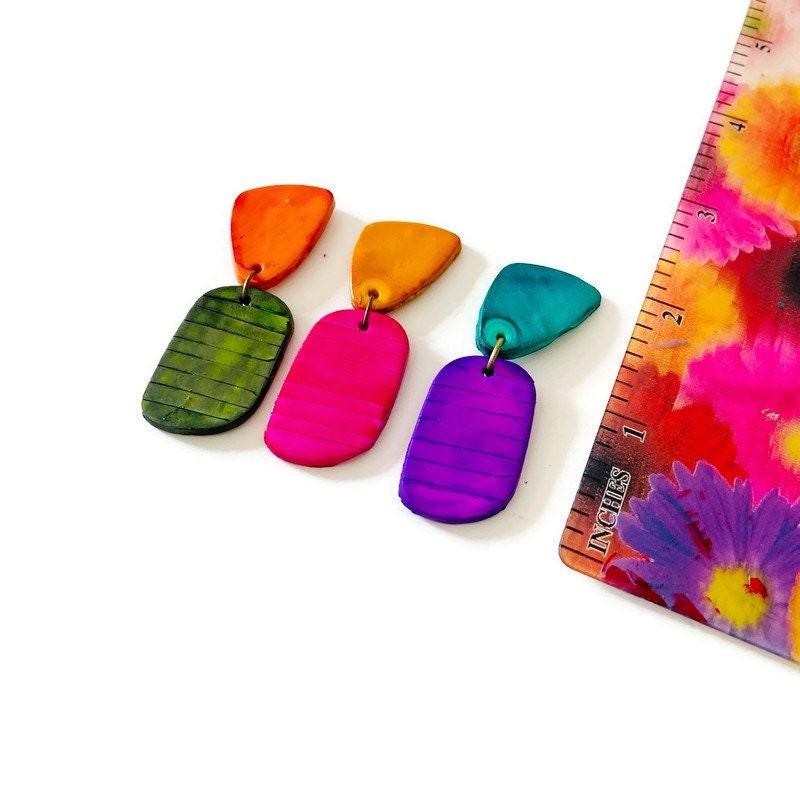 Clay Two Tone Earrings Handmade, Post or Clip Ons - 