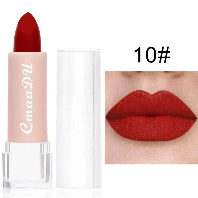 CmaaDu 15-Shade Matte Moisturizing Lipstick – Waterproof, Long-Lasting (Shades A–O)