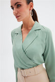 Collared Wrap Bodysuit - Sage