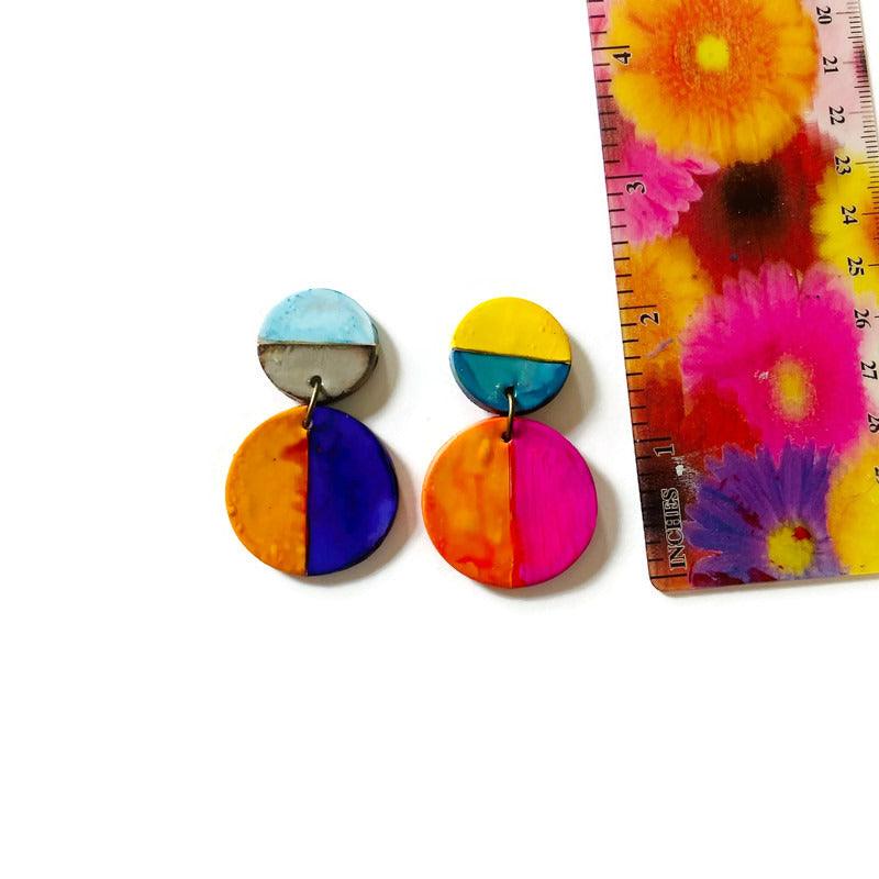 Colorful Mismatched Clip On Earrings Handmade