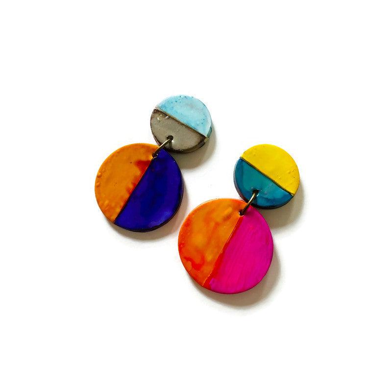 Colorful Mismatched Clip On Earrings Handmade