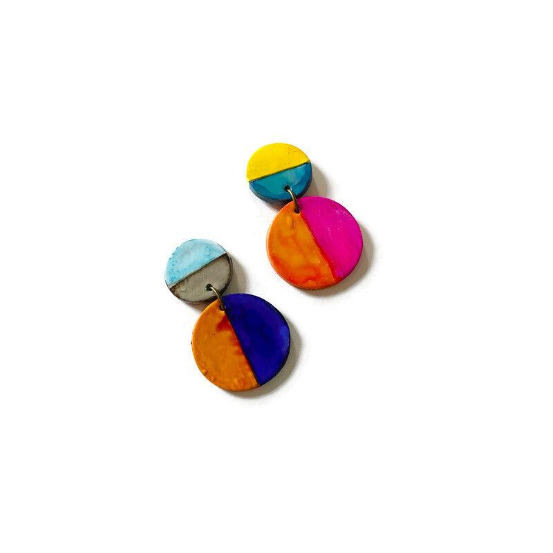 Colorful Mismatched Clip On Earrings Handmade