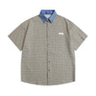 Color Contrast Patchwork Lapel Plaid Casual Short-sleeved Shirt