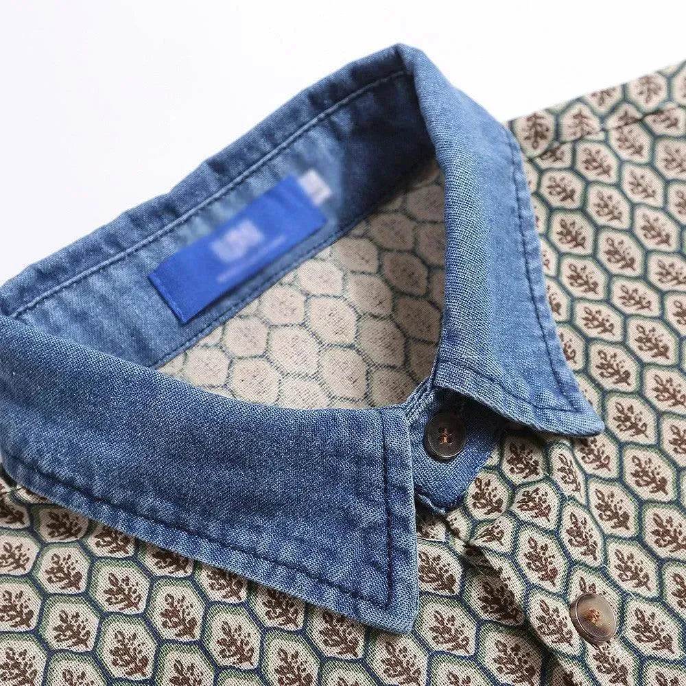 Color Contrast Patchwork Lapel Plaid Casual Short-sleeved Shirt
