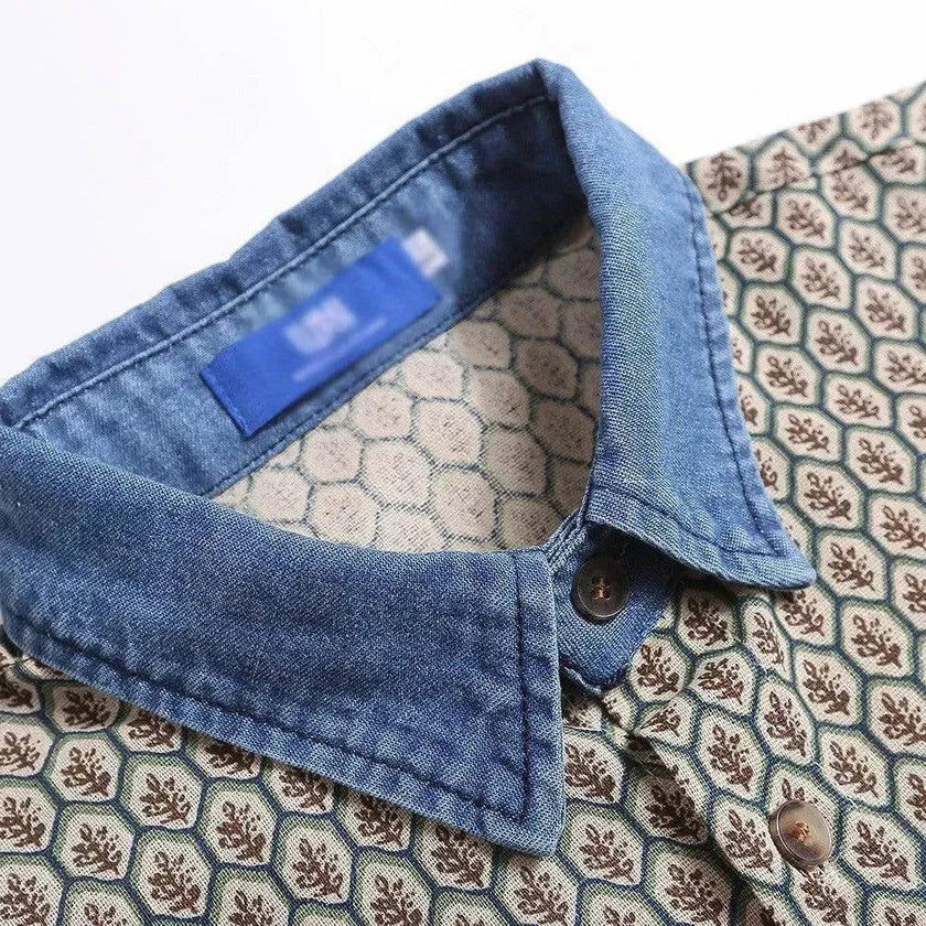 Color Contrast Patchwork Lapel Plaid Casual Short-sleeved Shirt