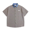 Color Contrast Patchwork Lapel Plaid Casual Short-sleeved Shirt