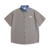 Color Contrast Patchwork Lapel Plaid Casual Short-sleeved Shirt