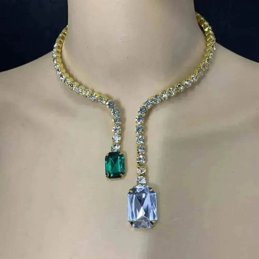 Colored Diamond Neck Chain Fashion Charming Full Diamond Women Bridal wedding Luxury Necklace for Women