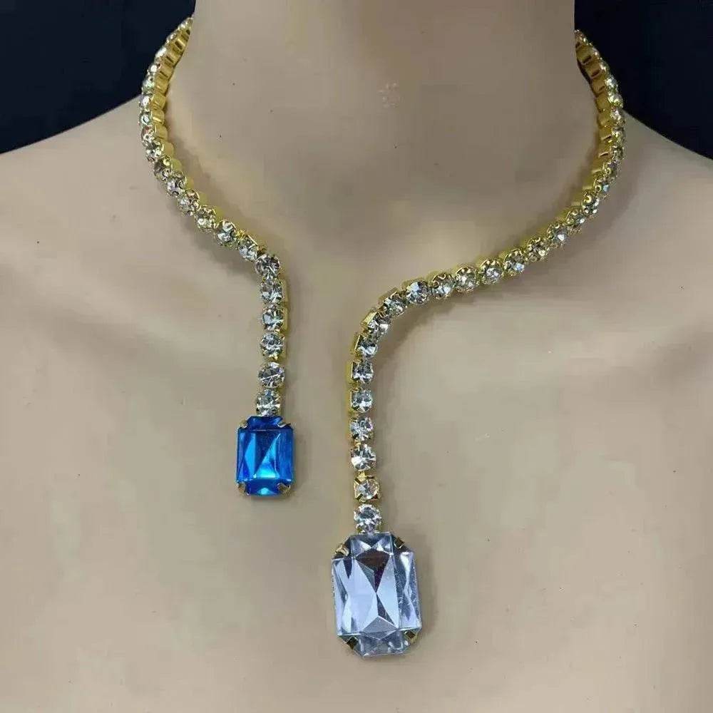 Colored Diamond Neck Chain Fashion Charming Full Diamond Women Bridal wedding Luxury Necklace for Women
