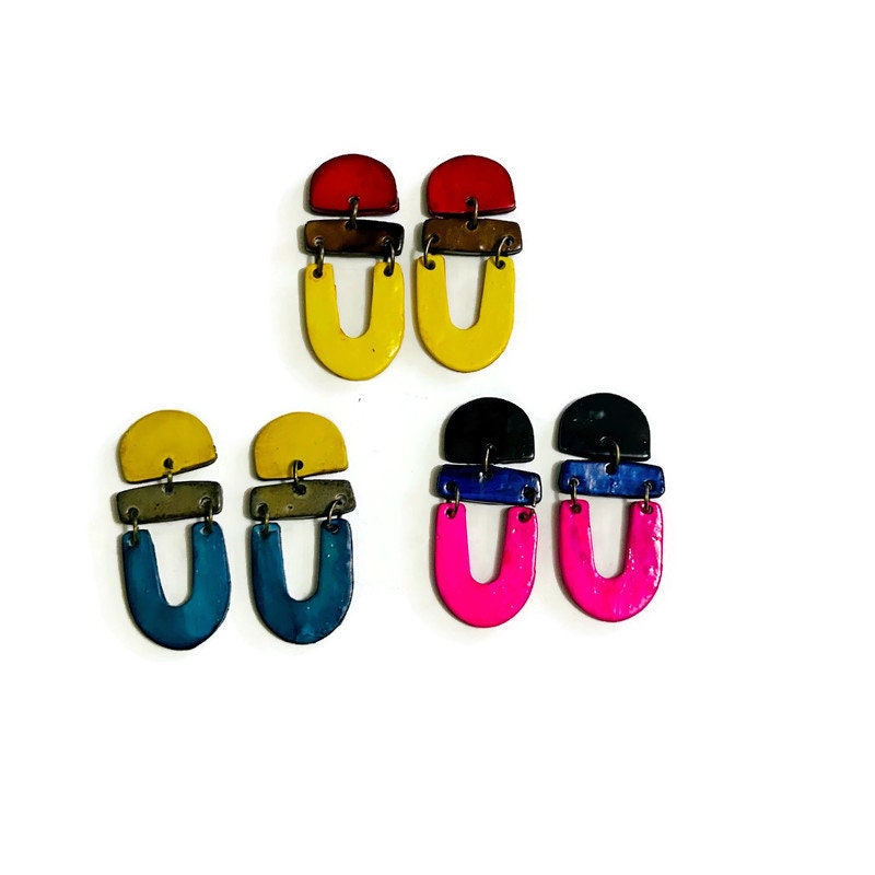 Colorful Artsy Statement Earrings Post or Clip On- 