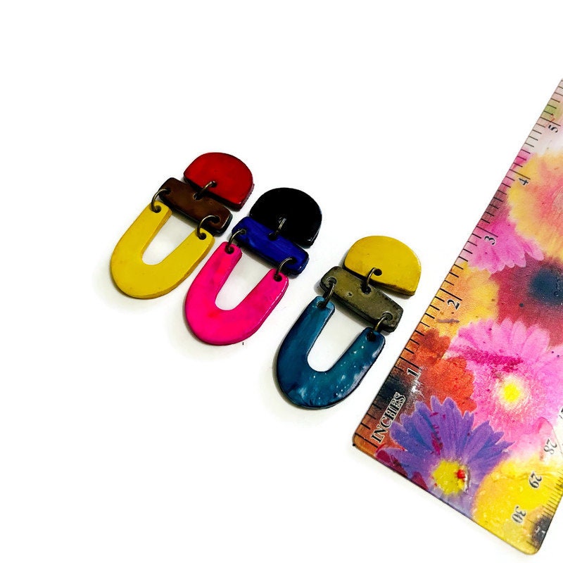 Colorful Artsy Statement Earrings Post or Clip On- 