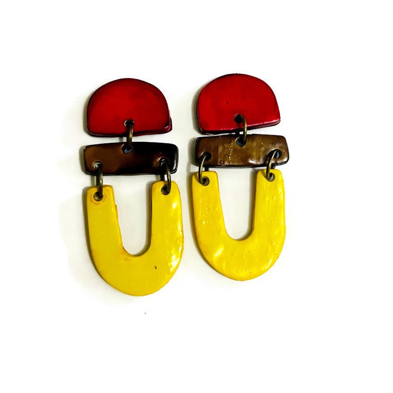 Colorful Artsy Statement Earrings Post or Clip On- 