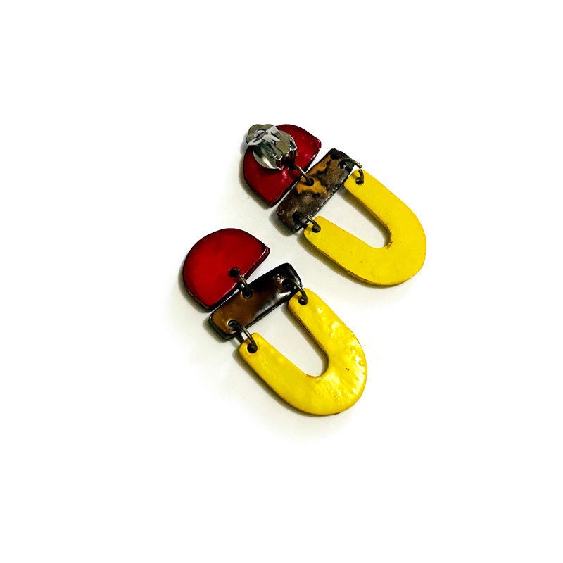 Colorful Artsy Statement Earrings Post or Clip On- 