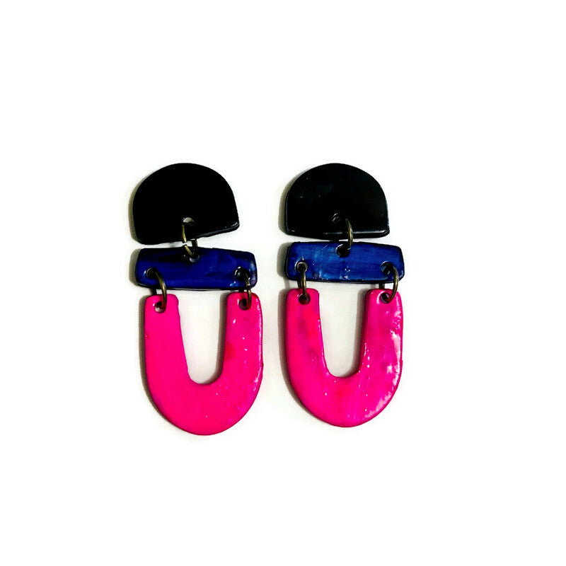 Colorful Artsy Statement Earrings Post or Clip On- 