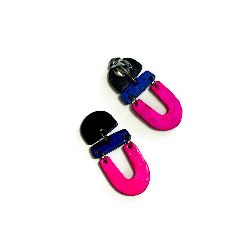 Colorful Artsy Statement Earrings Post or Clip On- 