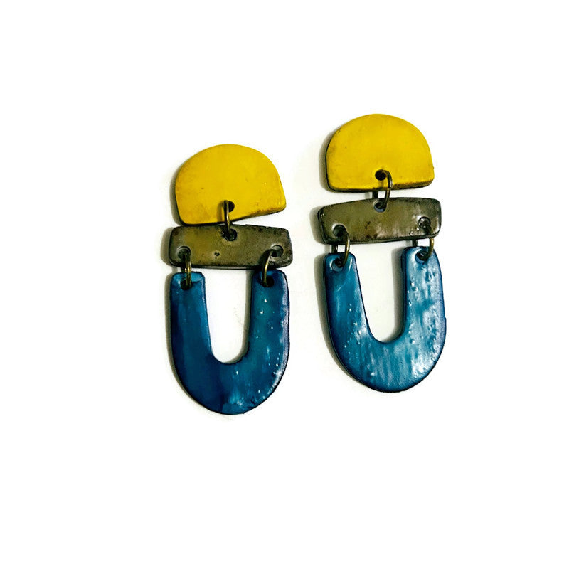 Colorful Artsy Statement Earrings Post or Clip On- 