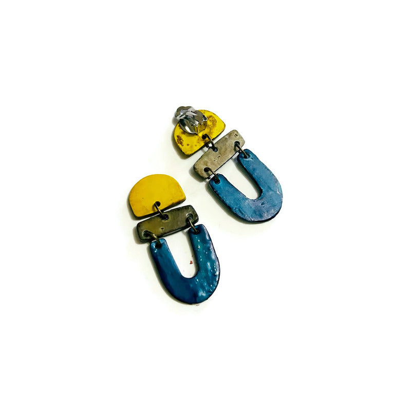 Colorful Artsy Statement Earrings Post or Clip On- 