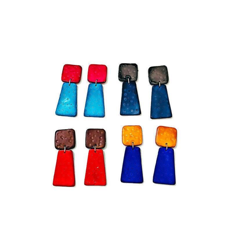 Colorful Dangle Statement Earrings, Post or Clip On – 