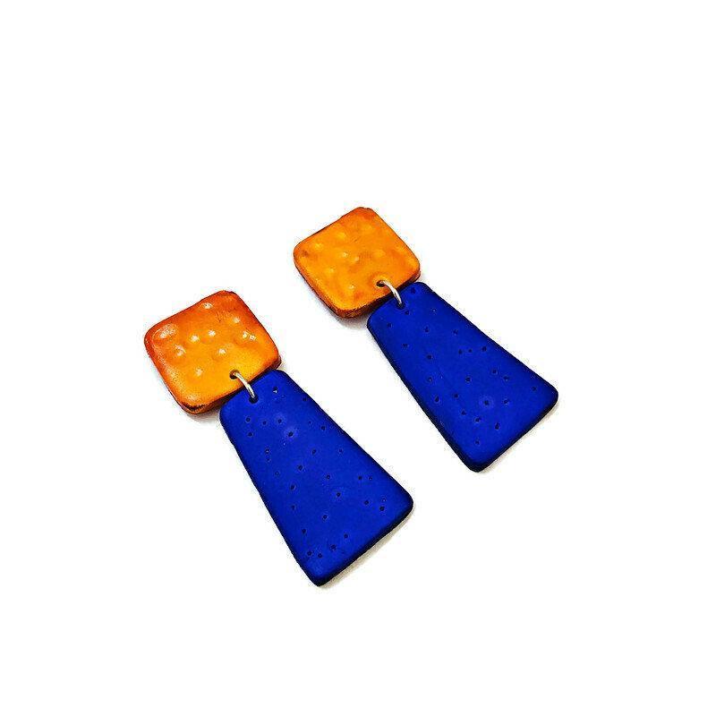 Colorful Dangle Statement Earrings, Post or Clip On – 