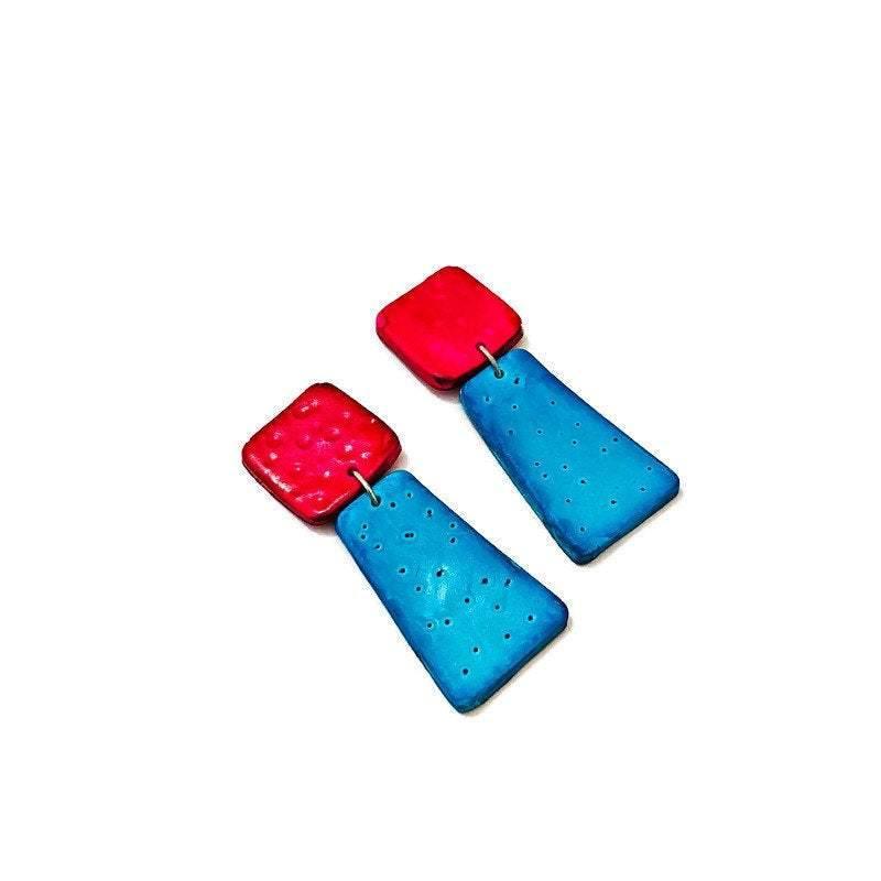 Colorful Dangle Statement Earrings, Post or Clip On – 